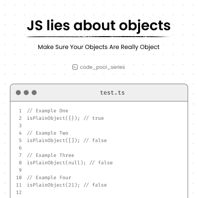 A cover featuring code examples of plain JavaScript objects with the text: "JS lies about objects."